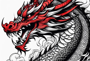 dragon irezumi arm sleeve in black and red tattoo idea