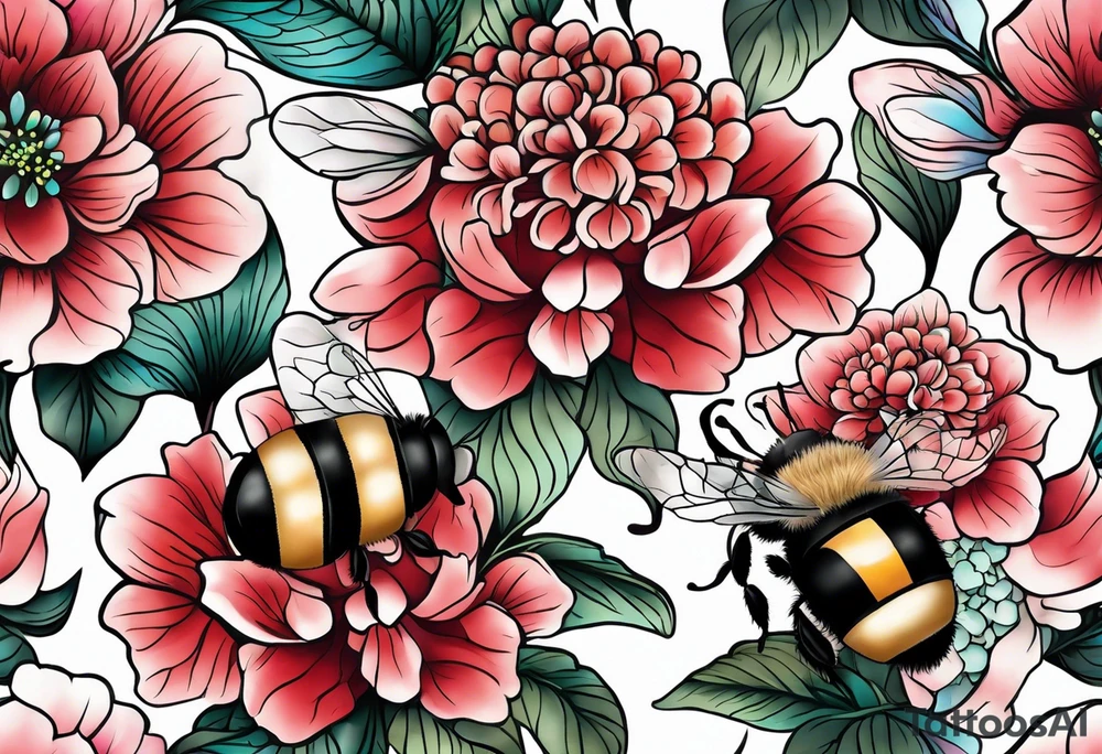 Small tattoo. There’s a hydrangea and a bee but they are not touching. Make the bee smaller than the hydrangea and have the bee off to the side. tattoo idea