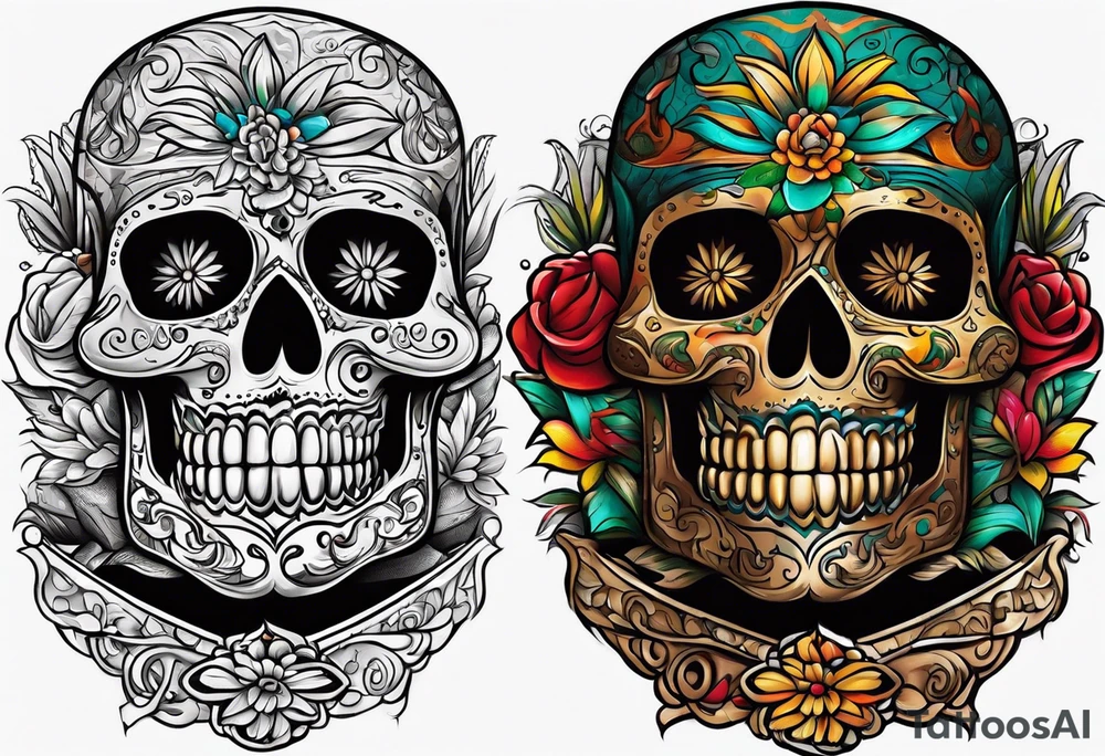 Mexico day of dead  man standing
 drink horizontal tattoo idea