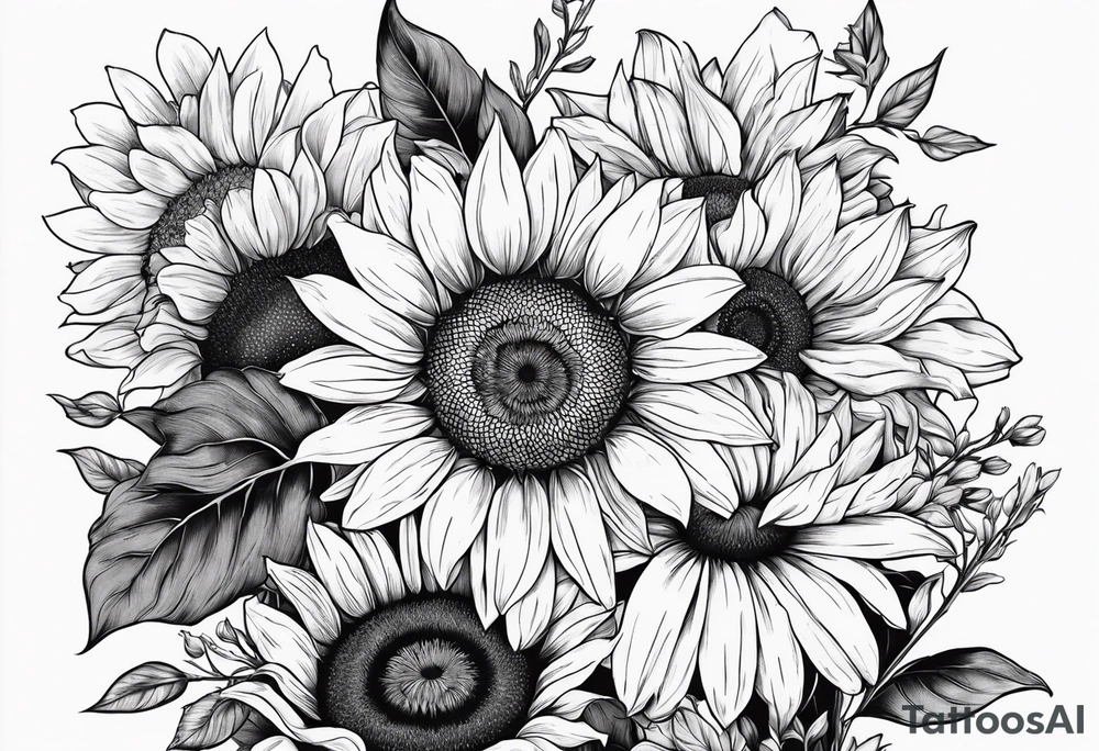 sunflowers, Daisy, wildflower, sleeve half tattoo idea