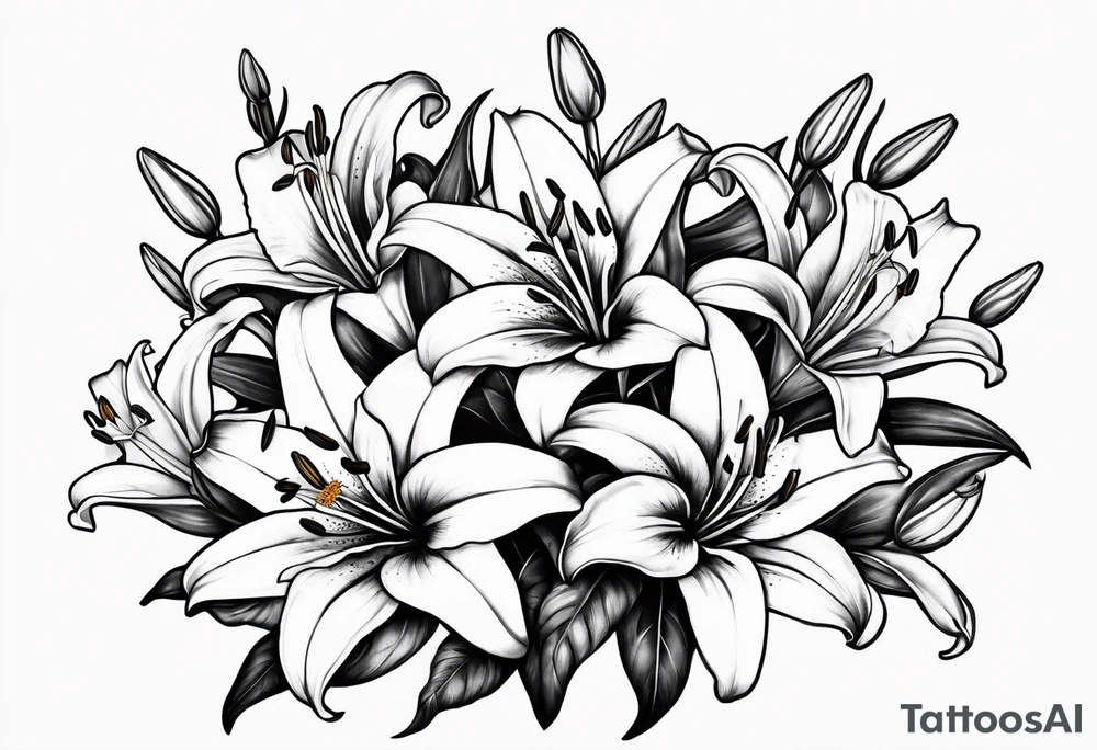 lilies with buds along branch tattoo idea