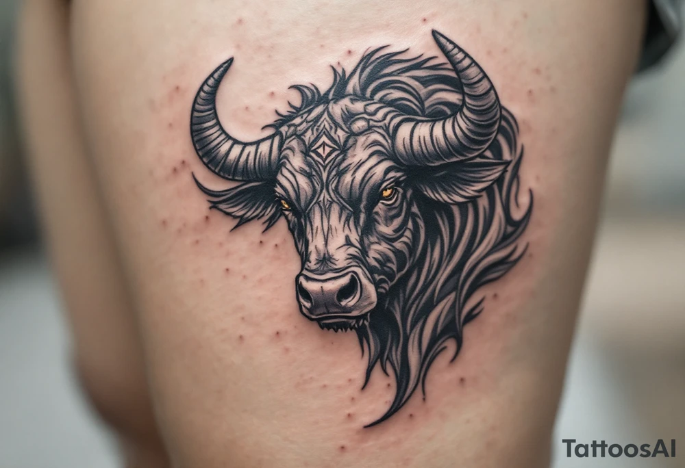soft silver and deep charcoal, Taurus the Bull anchors the heavens with quiet power. tattoo idea