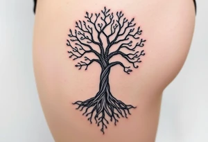 mystical tree of life with cosmic roots and celestial branches tattoo idea