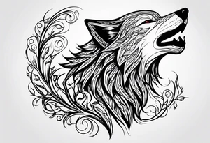 howling wolf head made from vines and leaves in Celtic style tattoo idea