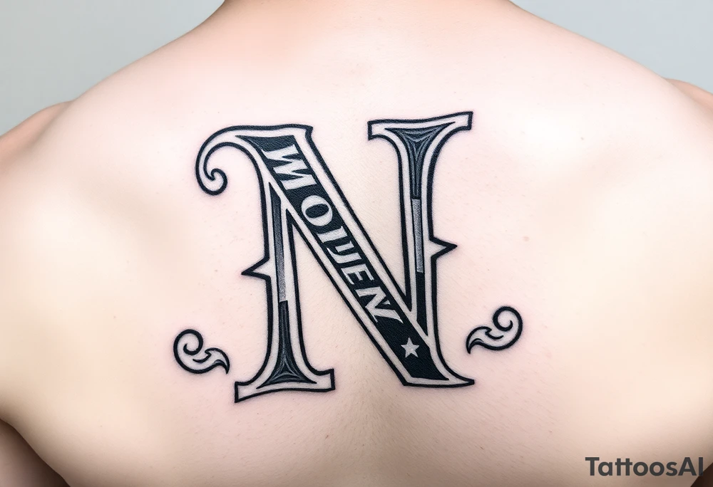 give me a tattoo idea of the letter N with a MONEY BILL tattoo idea
