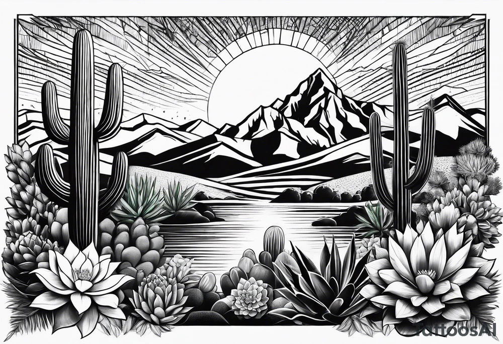 Mountains,  cactus,  forearm tattoo idea