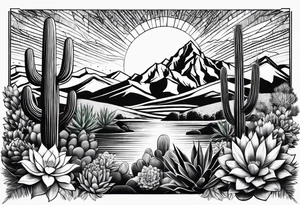 Mountains,  cactus,  forearm tattoo idea
