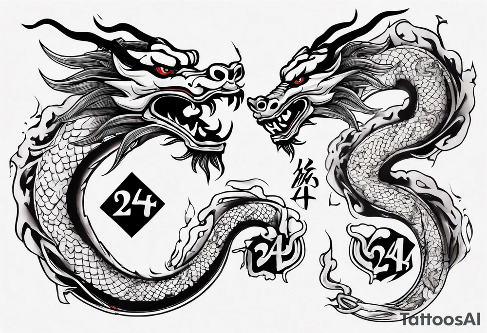 Number 24 with a Chinese dragon around it tattoo idea