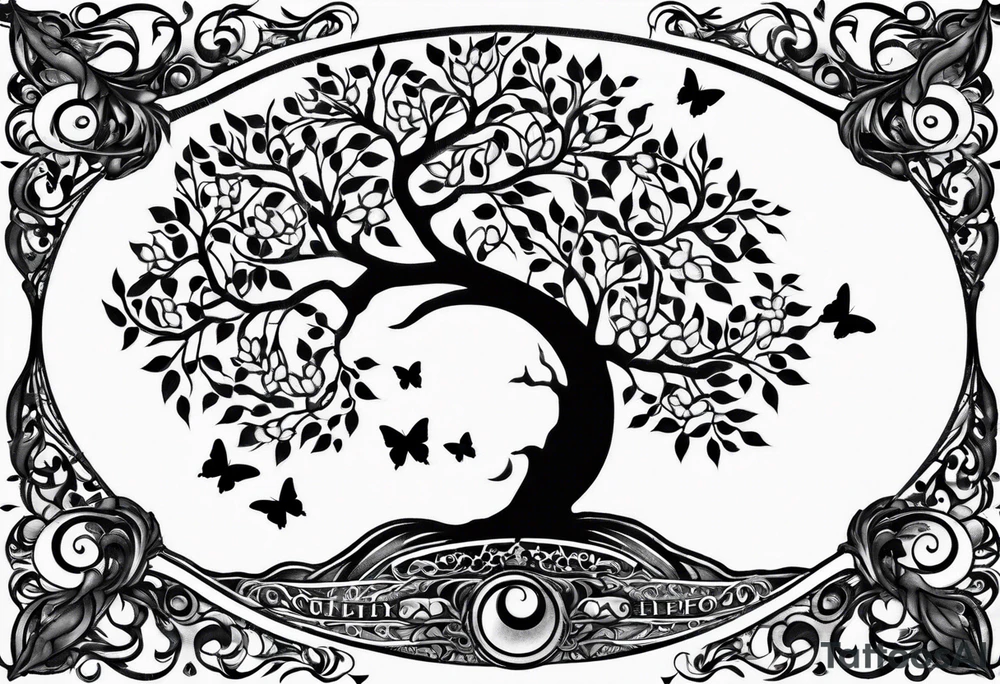 Tree of life moon and butterfly tattoo idea