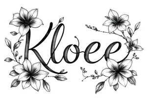 The word Kloee surrounded by lily flowers with the vine or stems in the letters tattoo idea