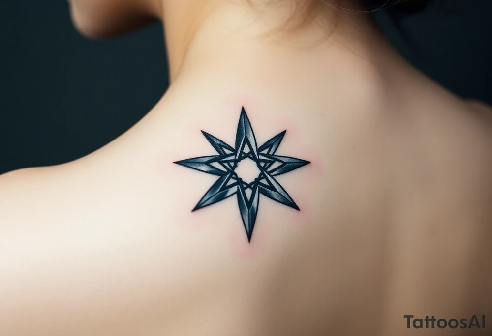 An icy pentagram - five pointed star with sharp crystal edges, surrounded by a cold mist and floating frost particles. tattoo idea