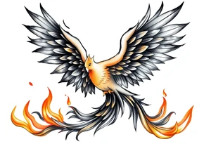 magnificent phoenix rising from golden flames with trailing embers tattoo idea
