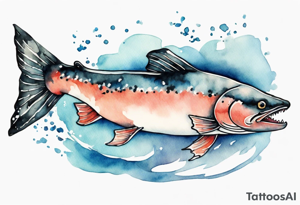 watercolor of a solitary salmon tattoo idea