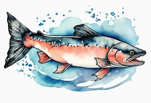 watercolor of a solitary salmon tattoo idea