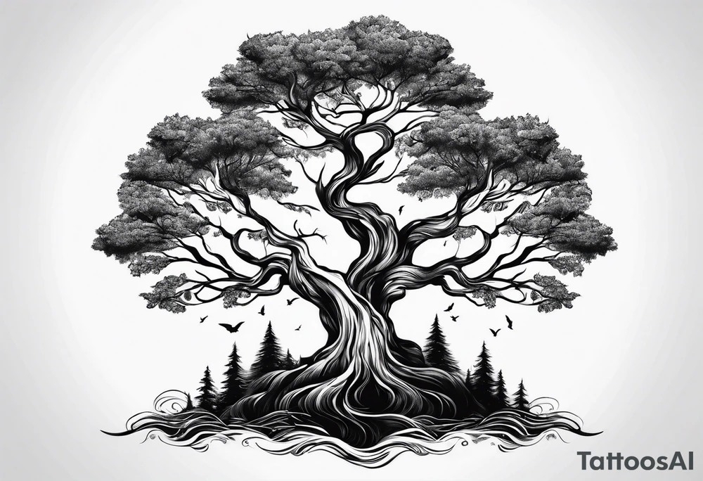 Three trees together fineline simple tattoo idea