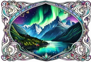 Norwegian fjord with aurora borealis tattoo idea