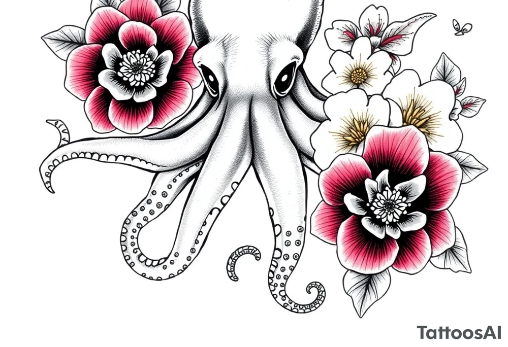 octopus and flowers tattoo idea