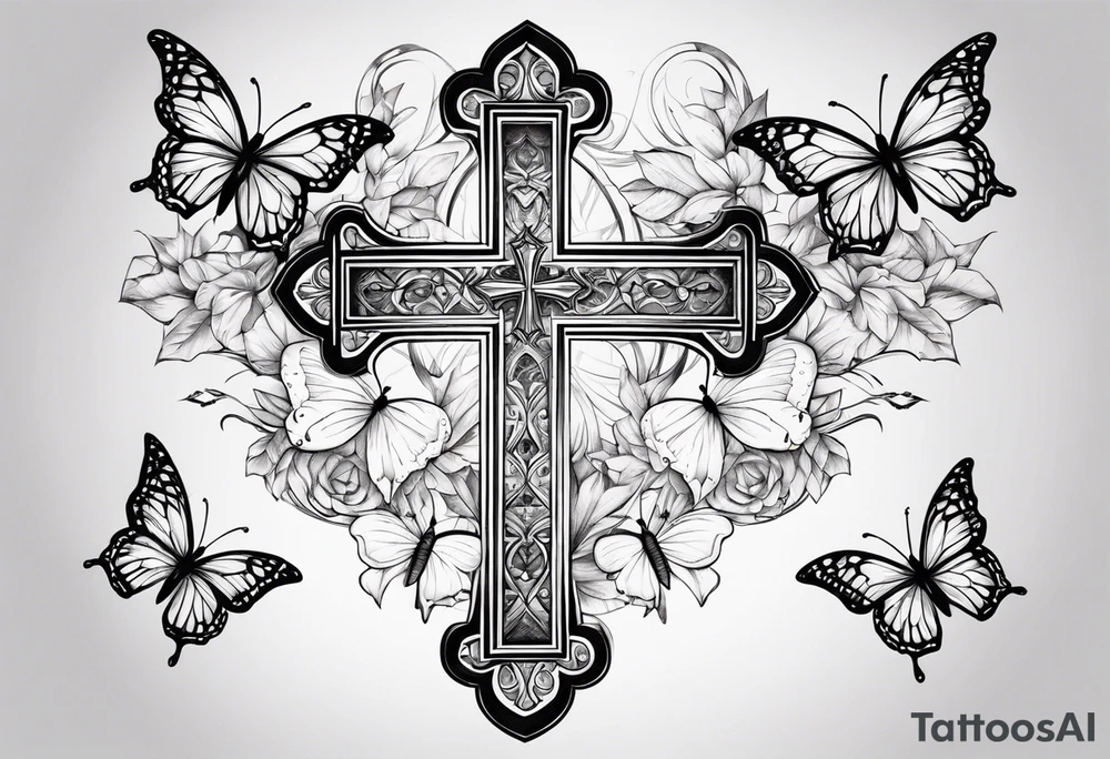Cross with butterflies tattoo idea