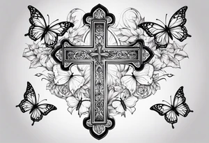 Cross with butterflies tattoo idea