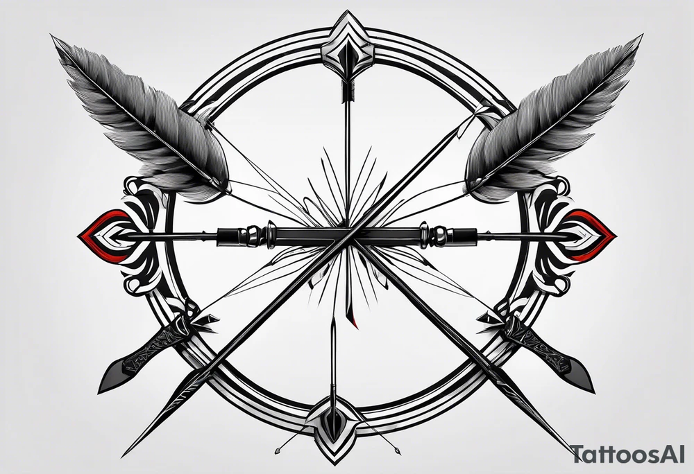 A loaded bow with 2 arrows. minimalist and clean, even abstract. tattoo idea