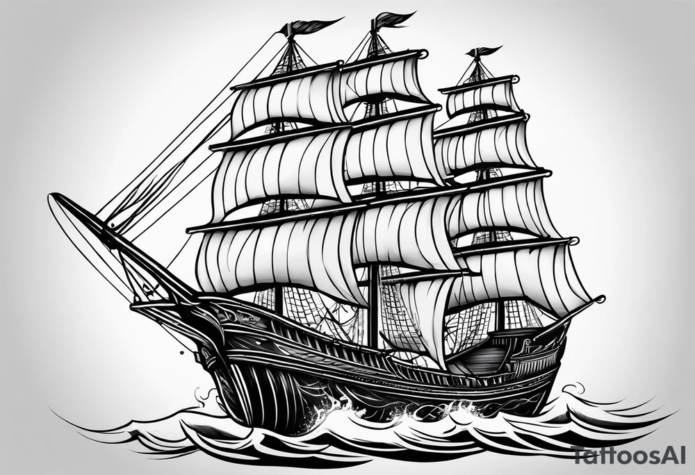 4 story wooden ship tattoo idea