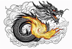 chinese dragon blowing fire while flying through a thunderstorm tattoo idea