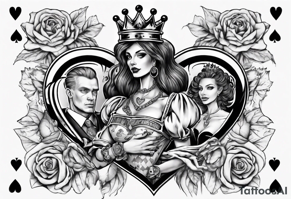 King of hearts with a queen around his arm. tattoo idea