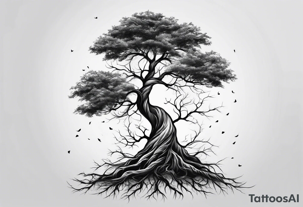 A tree with roots spreading out, symbolizing strength and grounding tattoo idea