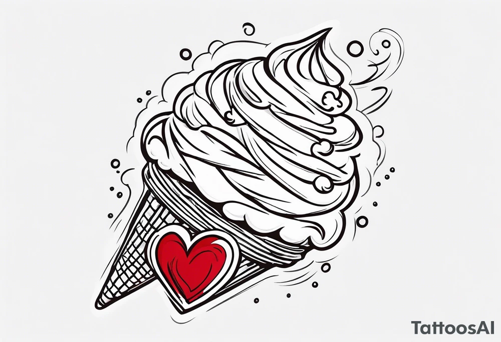 sketch chocolate chip ice cream cone with one red heart tattoo idea