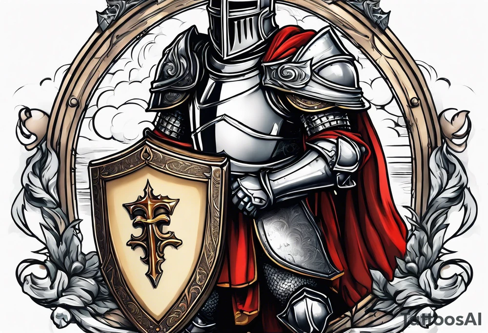 a knight holding the bible as a shield tattoo idea
