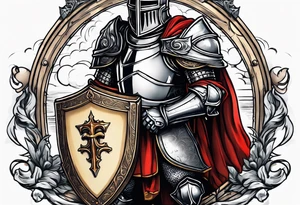 a knight holding the bible as a shield tattoo idea