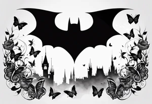 Batman symbol with butterflies all around it for a forearm tattoo tattoo idea