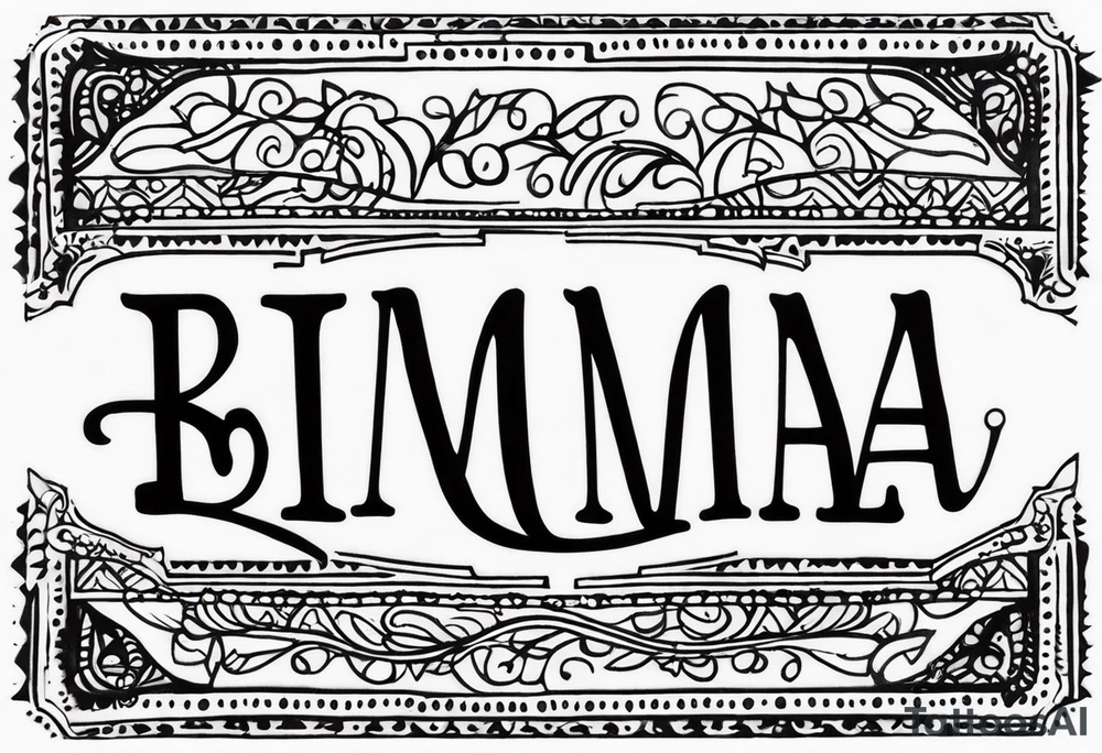 A tramp stamp tattoo of the words “Big Mama” with clean simple script font with delicate underlining and/or subtle embellishments for a more understated approach tattoo idea