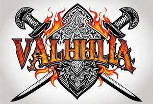 Valhalla on fire shield sword tattoo idea