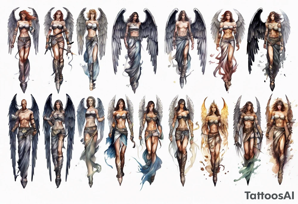 Full sleeve of a angel warrior tattoo idea