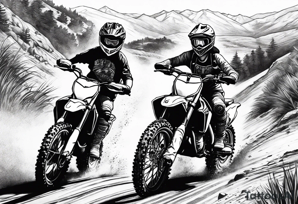 Sister and brother riding dirtbikes together tattoo idea