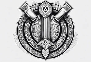 Valhalla sword shield axe Valknut fire tattoo idea