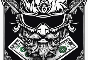 Ski mask biting a handful of money tattoo idea