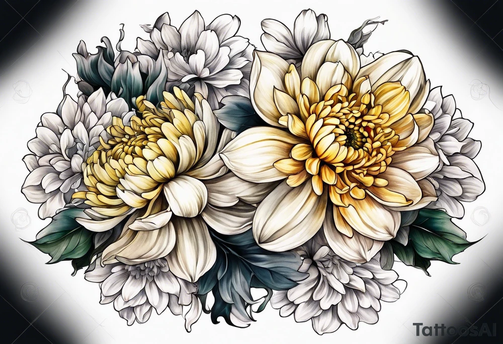 Chrysanthemum and Narcissus intertwined tattoo idea