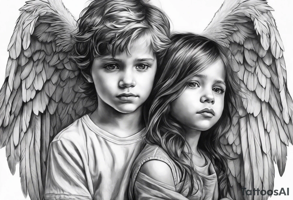 An Angel covering a boy with her wings for shelter tattoo idea