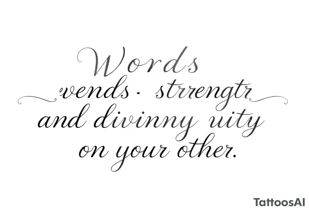 Words strength and divinity on top of each other tattoo idea