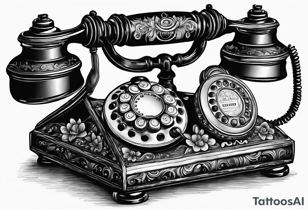 vintage telephone with eyes tattoo idea