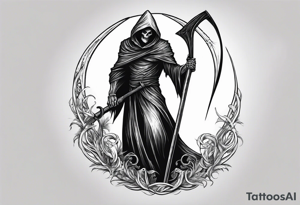 Scary reaper with a long scythe tattoo idea