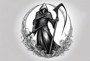 Scary reaper with a long scythe tattoo idea
