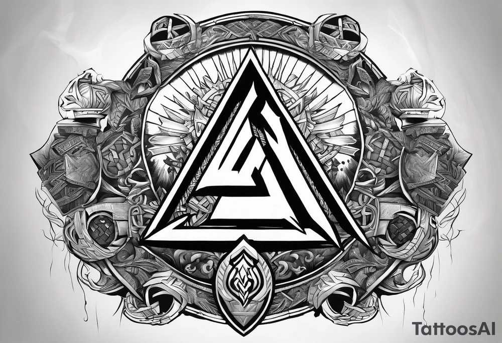 Valhalla sword shield  axe 
Valknut  ruins lightnings tattoo idea