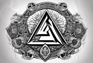 Valhalla sword shield  axe 
Valknut  ruins lightnings tattoo idea