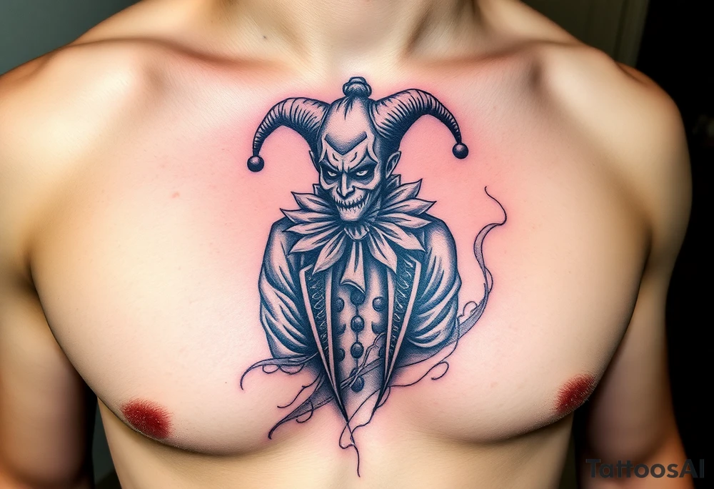 jester in a fog of smoke tattoo idea
