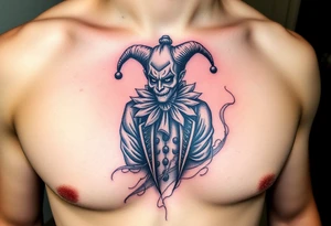 jester in a fog of smoke tattoo idea