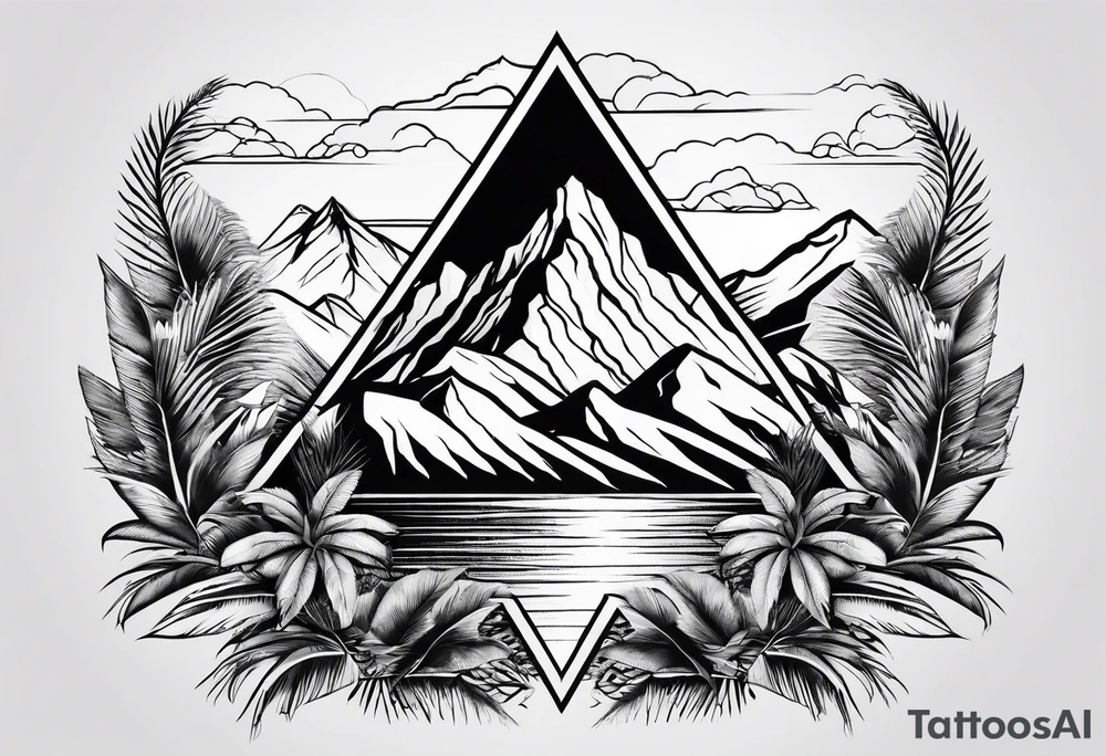 Mountains in a triangle with palm trees tattoo idea