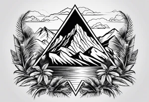 Mountains in a triangle with palm trees tattoo idea